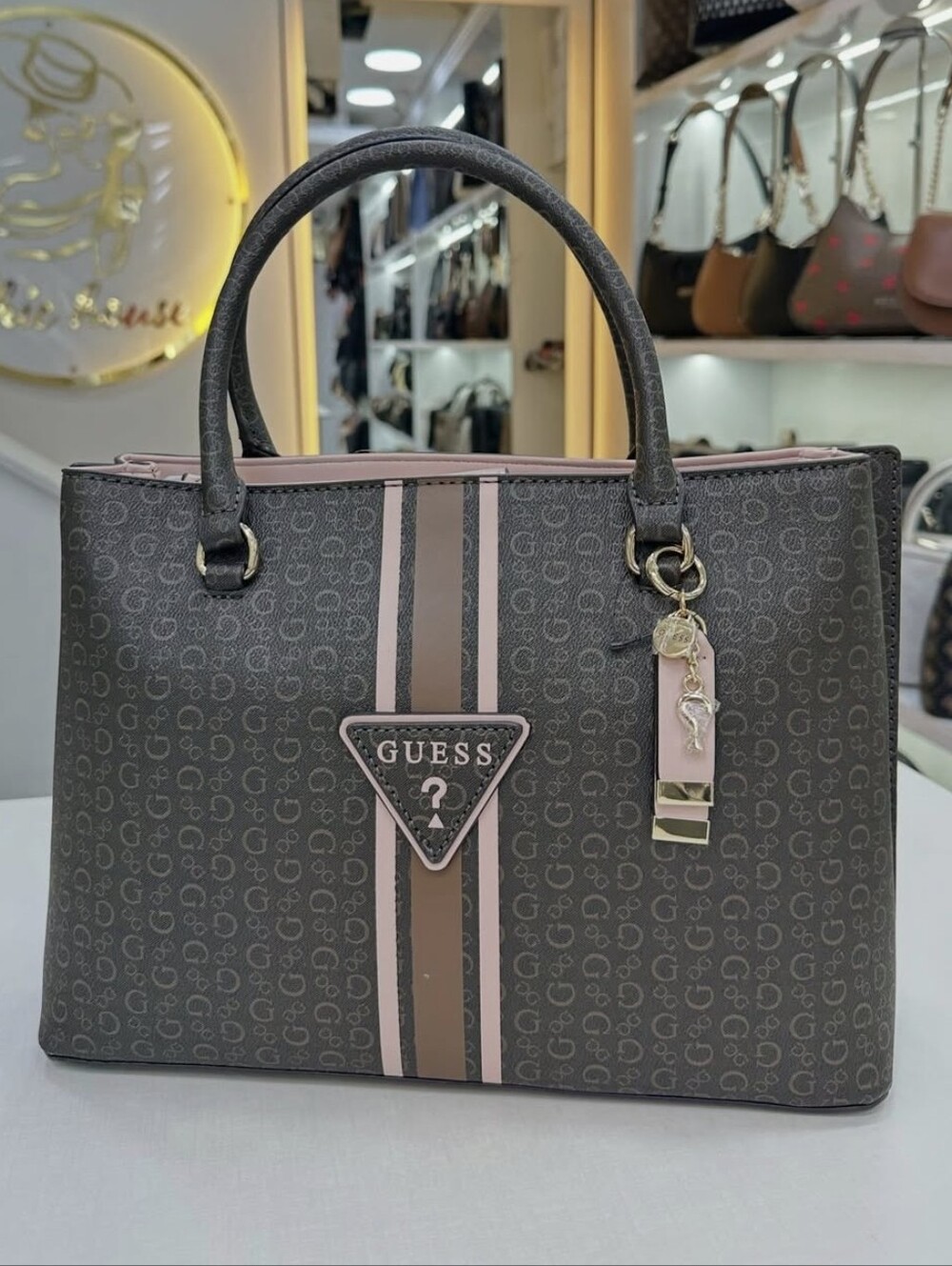 GUESS Brown Monogram Satchel Handbag